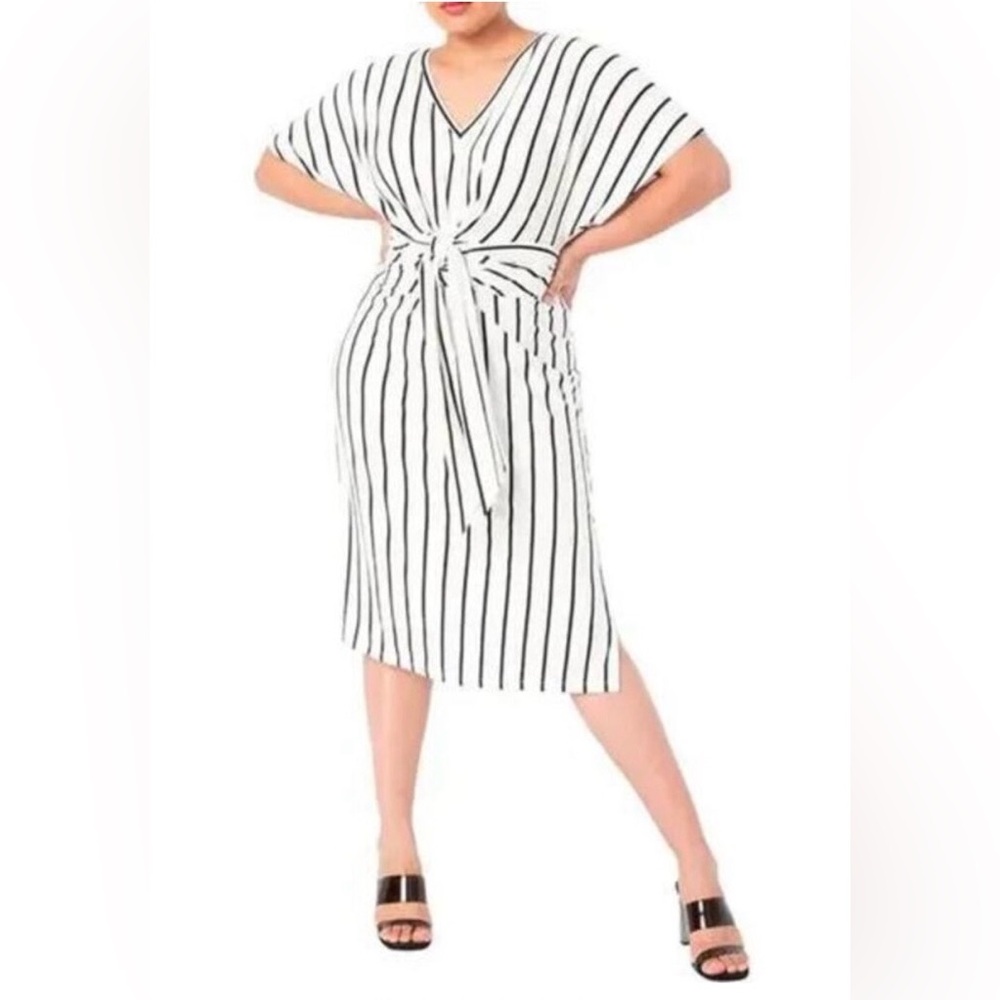 Eloquii Black and White Striped Midi Dress